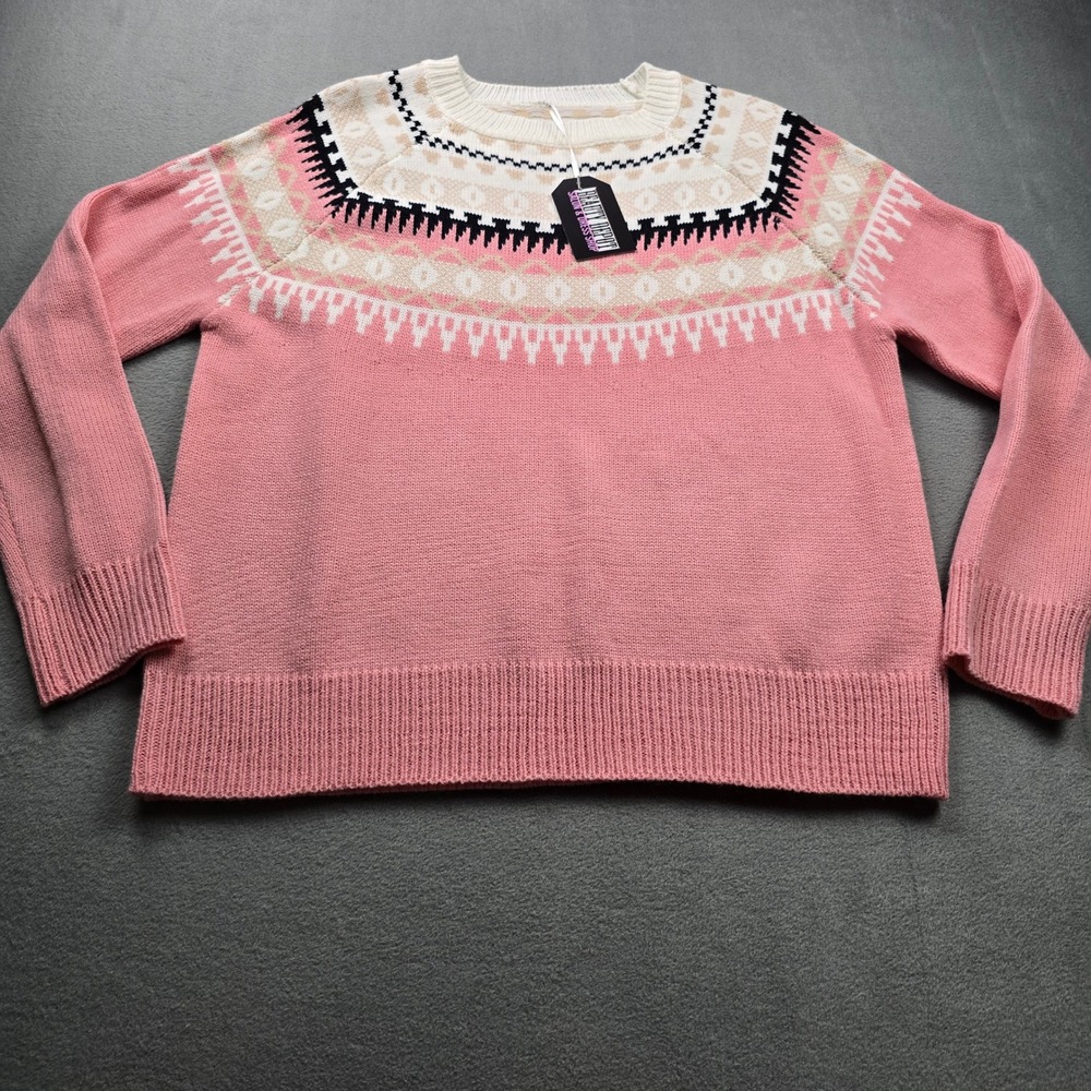 Womens Pink Creme Aztec Print Knit Pullover Sweater Size L New